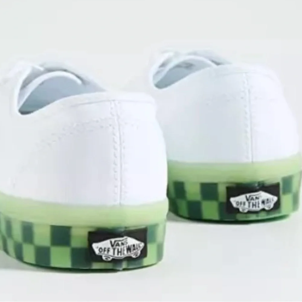 Vans White Canvas Sneakers with Green Checkerboard Sole